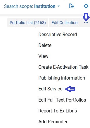 Screenshot of the more actions menu in Alma.