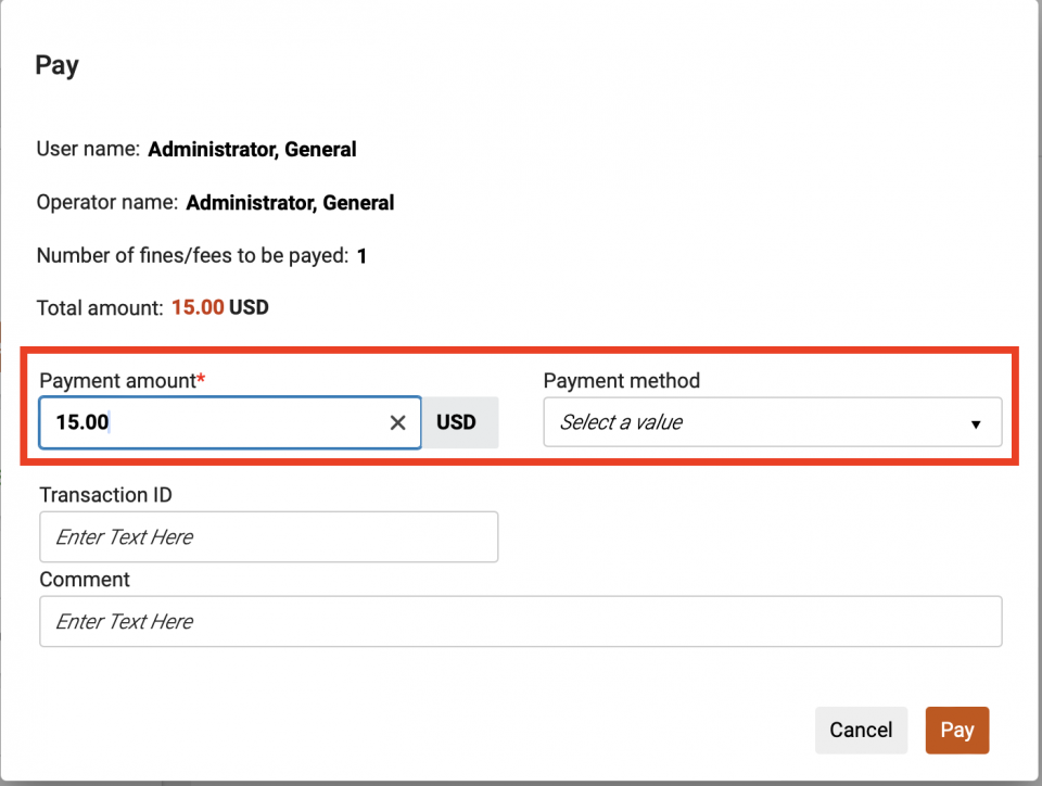 An image of the Payment Details screen with the Payment method drop down arrow, the Payment amount field, and the Save button highlighted