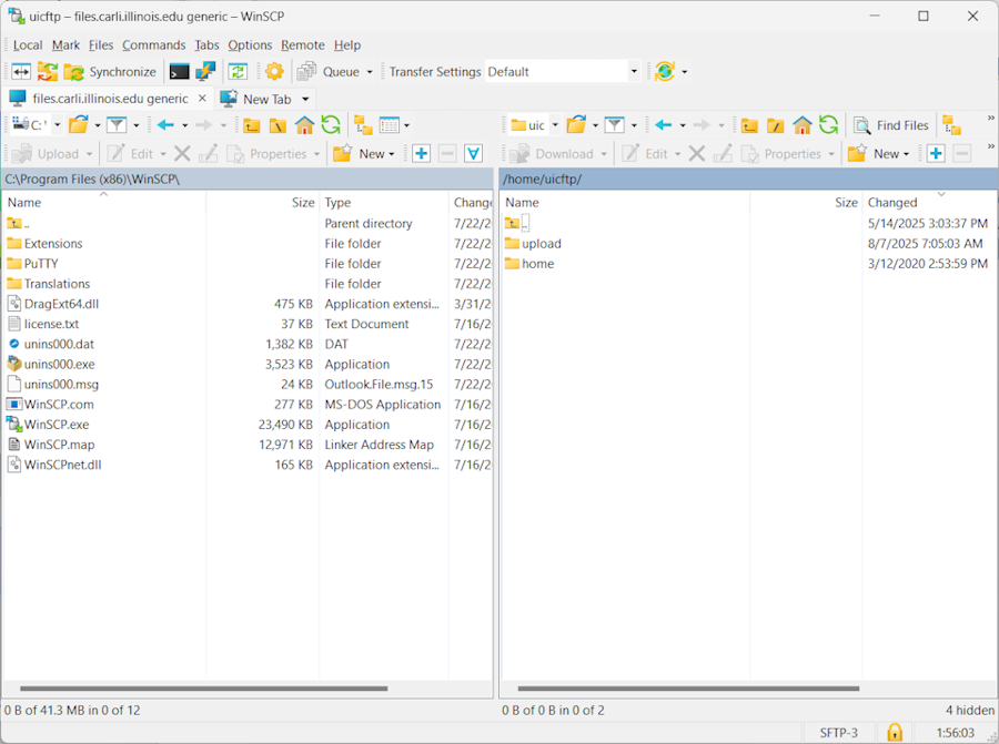 WinSCP files screen